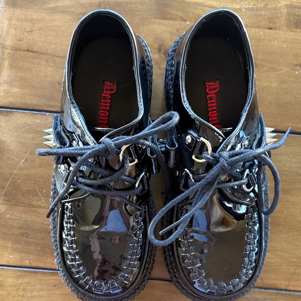 Demonia Black Patent Leather Creepers with Spikes